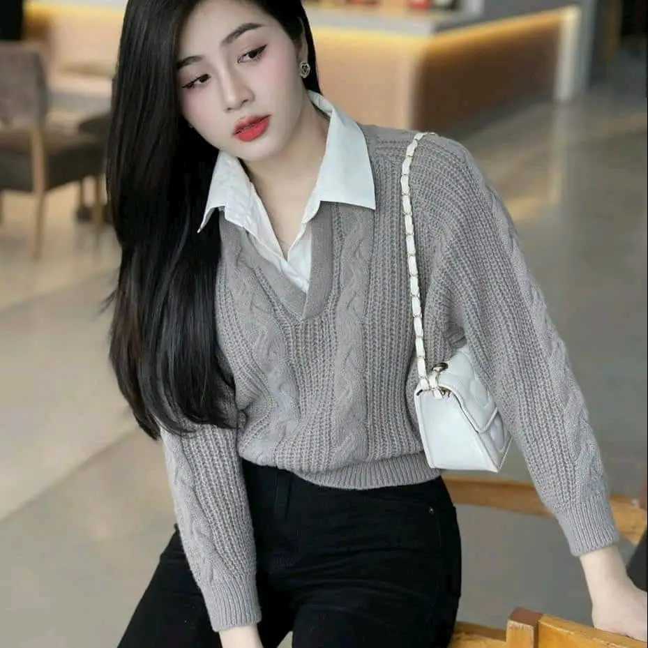 ÁO LEN THỪNG PHỐI CỔ SƠ MI