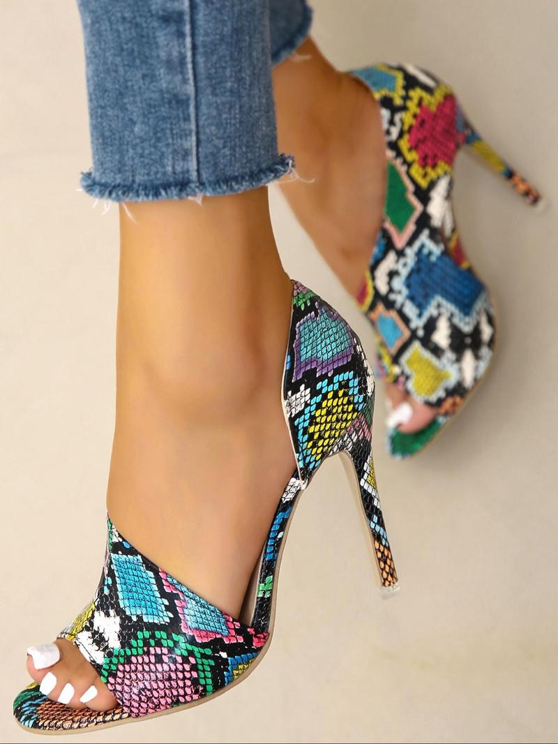 Product Introduction of Summer 2024 Women's 1 Pair Solid Color Hollow out Asymmetrical Design Stiletto Heel Sandals, Elegant Peep Toe High Heel Sandals for Party Evening 12