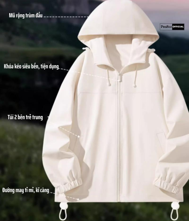 Product Introduction of Áo Khoác Gió Nam Nữ Mũ Cao Cấp 2 Lớp PEABOO Mã BST03 In Hình Chống Nước Chống Nắng Form Rộng Kiểu Dáng Unisex 27