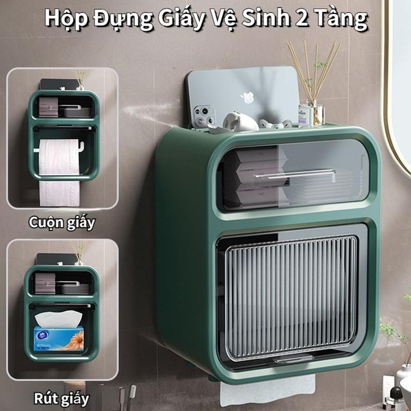 Song An - Hộp đựnġ giấy vệ sinh 2 tầng dán tường chất liệu ABS + PP cao cấp chống nước có ngăn kéo để đồ và kệ để điện thȯại