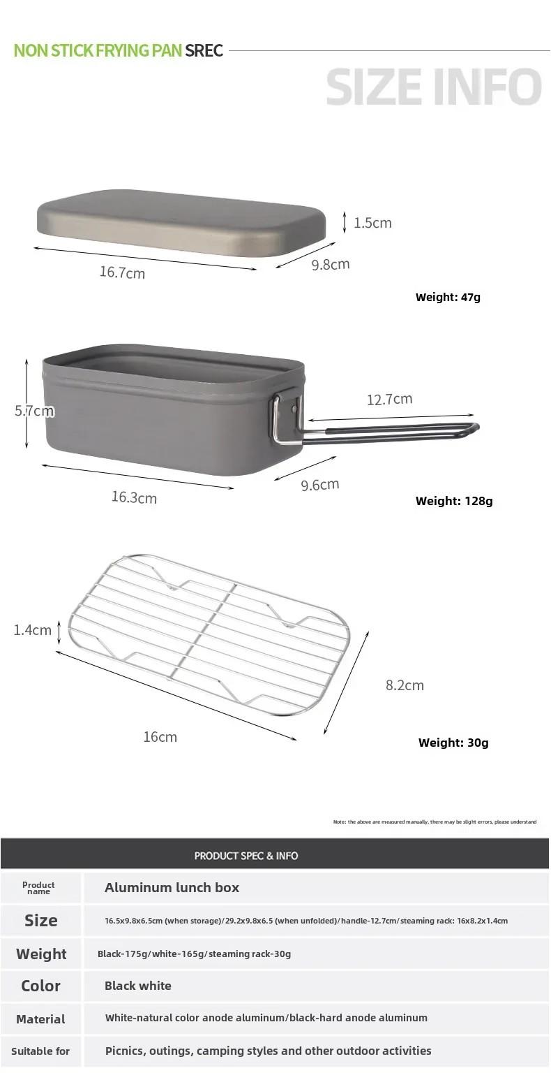 Product Introduction of Camping Outing Folding Handle Aluminum Lunch Box Outdoor Mountaineering Lightweight Portable Lunch Box Tableware 9