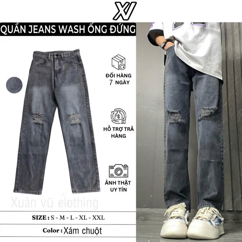 Quần Jean Nam Baggy Ống Rộng 3 Màu Hàn Quốc - Jeans Form Dáng Suông Trẻ Trung regular  fit Menswear Ong Pants Loang Có Túi