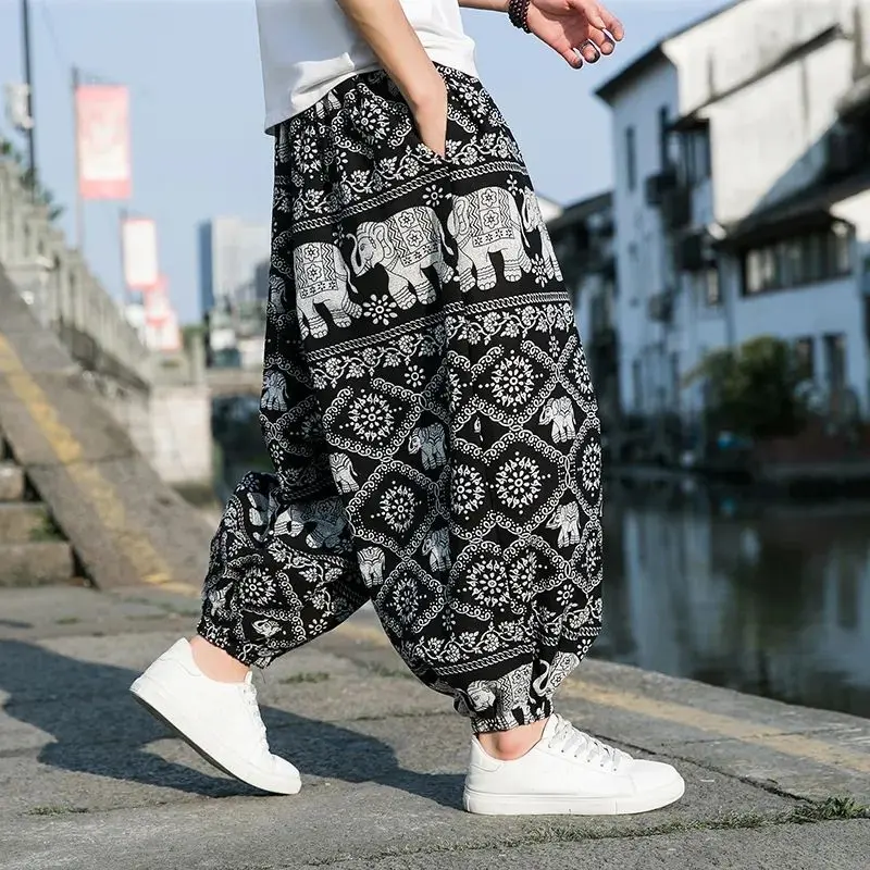 Quần Voi, Dành Cho Nam Và Nữ, Dáng Rộng, Phong Cách Bohemian Đi Biển, Thiết Kế Hoa, Thường Ngày, Mỏng, Chống Muỗi, Bloomers, Quần Ống Rộng, Thích Hợp Cho Mùa Hè, Sản Phẩm Thái Lan