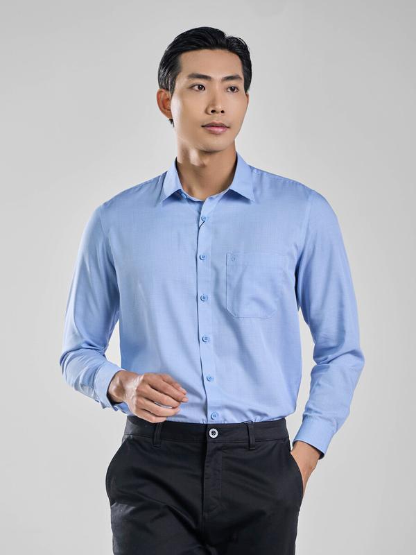 OWEN - Áo sơ mi dài tay Nam chất liệu Bamboo, kiểu dáng Regular Fit, màu Xanh trắng AR230646DT