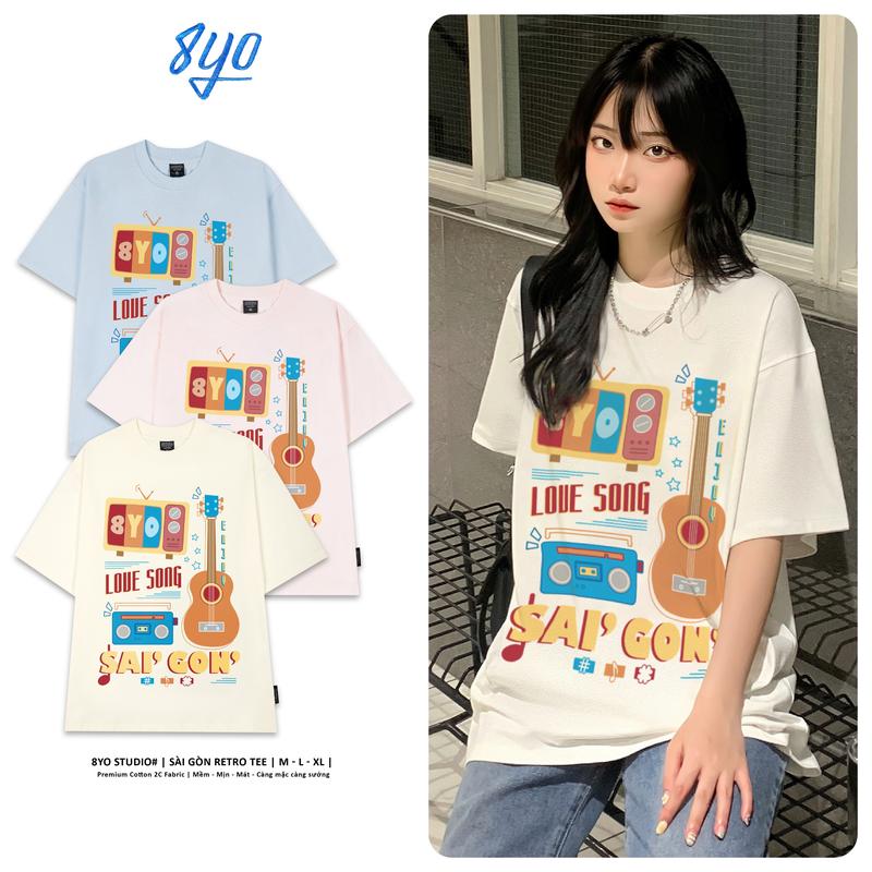 Áo Thun 8YO SÀI GÒN RETRO Tee Unisex Local Brand Cotton Cổ Tròn Nữ Top Hồng Kem