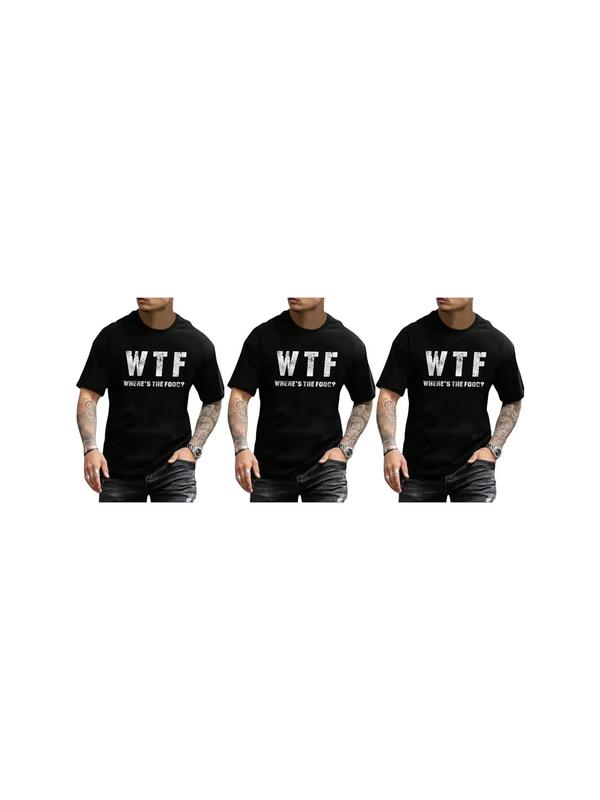 Men's Slogan Graphic Round Neck Tee, Summer Clothes, Regular Fit Short Sleeve Crew Neck T-Shirt for Daily Outdoor Wear, Casual Comfy Knitting Top for Summer 4