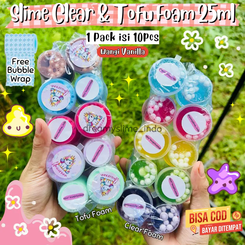 (10 PCS) SLIME TOFU/CLEAR FOAM 25ML MURAH / SLIME MURAH CLEAR TOFU SLIME MURAH 25ML ISI 10 GROSIR