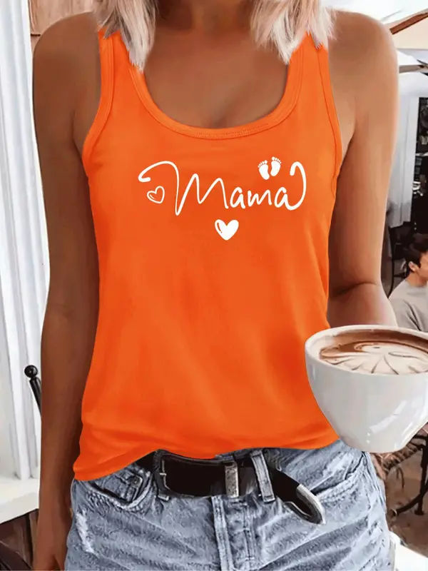 Women's Letter Print Round Neck Sports Tank Top, Casual Sleeveless Crew Neck Top for Yoga Gym Workout, Ladies Sportswear for All Seasons, Womenswear 3