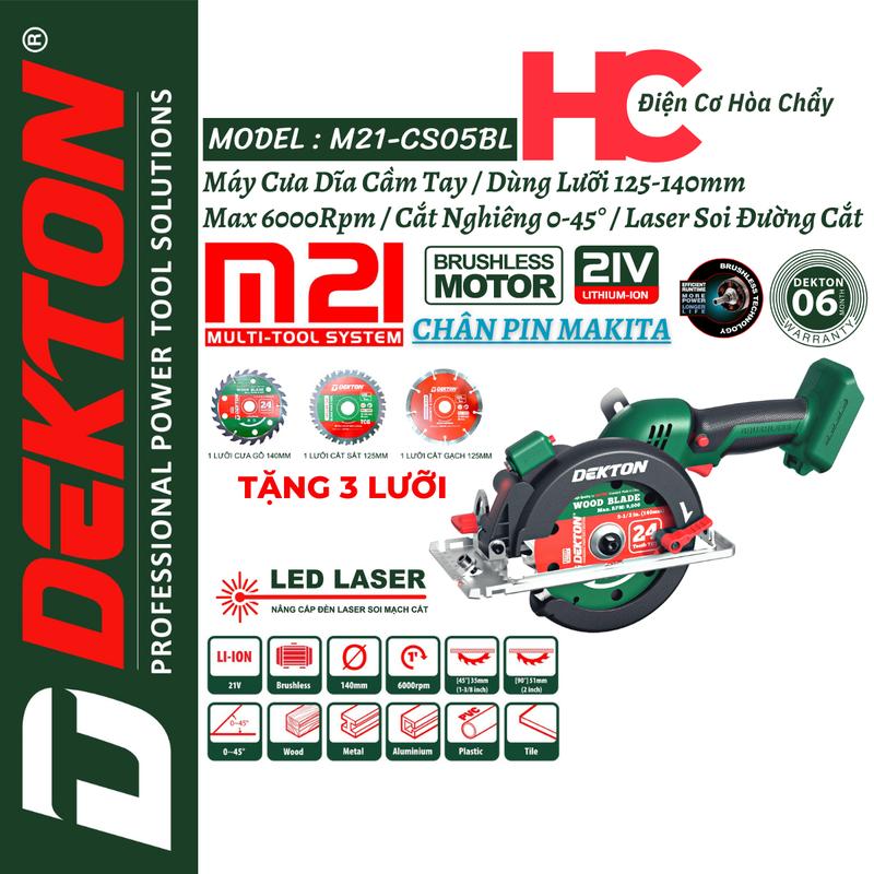Máy Cắt Cầm Tay Đa Năng  Dekton / M21-CS05BL / Brushless / Dùng Lưỡi 125-140mm/ Chân Pin Phổ Thông Makita