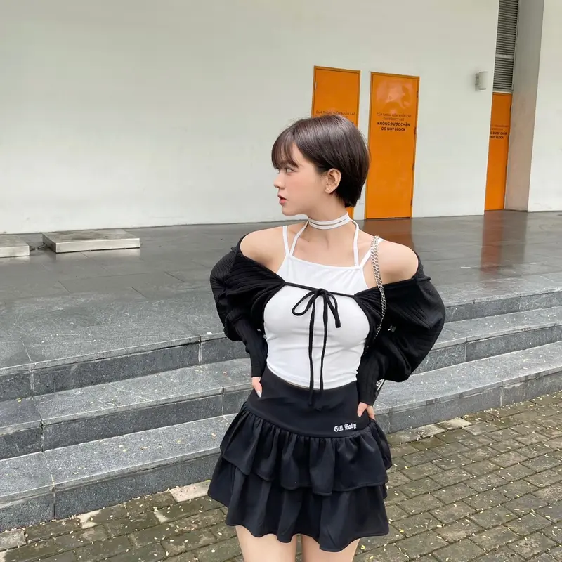 Chân váy tầng xoè HIGHTEEN xếp ly 2 tầng dễ thương có quần bảo hộ GILL BABY 6