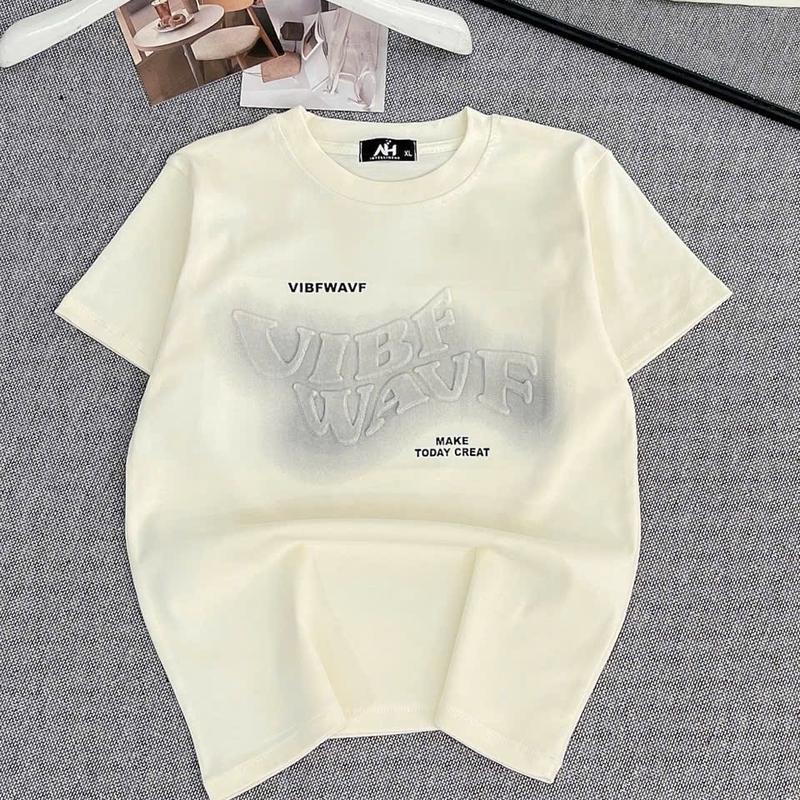 Áo thun phom vừa phối chữ loang dập nổi [ VIBF WAVF]  - thun zip mềm mát co dãn tốt 1