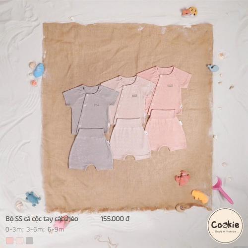 Bộ Quần Áo Sơ Sinh Cookie Cài Chéo Dệt Hoa Văn Hình Xương Cá Cho Bé Từ 0-3M, 3-6M Và 6-9M, Chất Liệu Bamboo Sợi Tre
