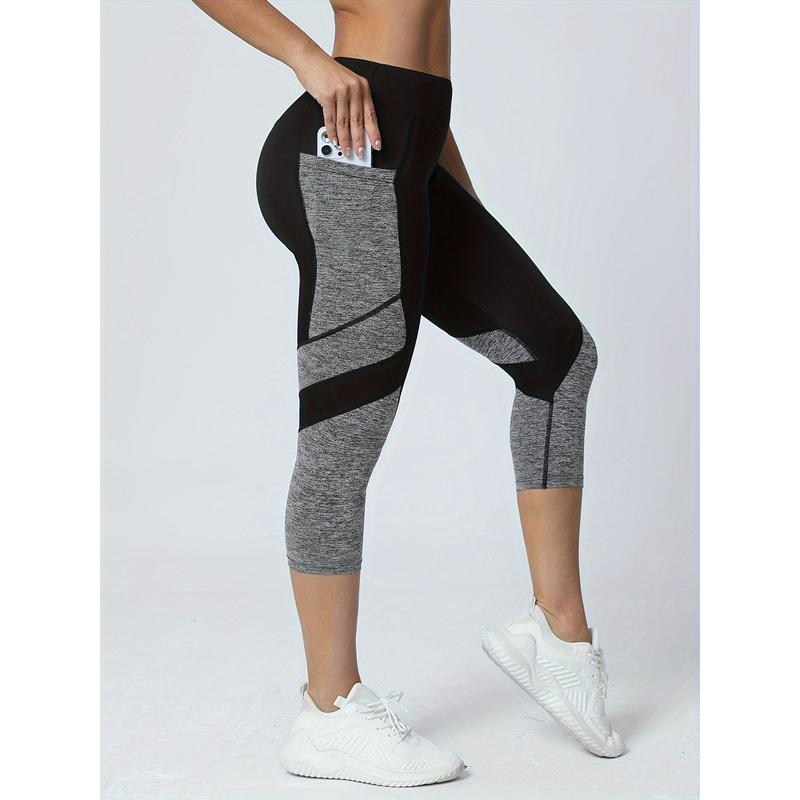 TikTok Shop Women s Colorblock Pocket High Waist Yoga Capris Abdomen Control Exercise Capri Leggings Sports Gym Fitness Pants