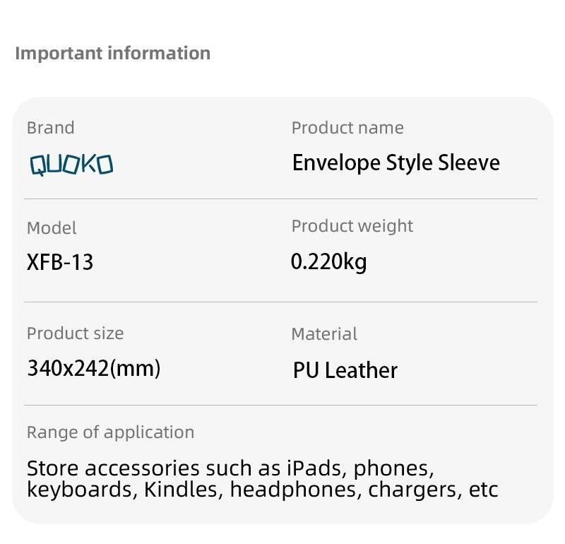 Product Introduction of 13.3 Inch Laptop Bag Case PU Leather Sleeve For M1 M2 MacBook Pro Retina Air 13.6 Dual Pocket Envelope Style Dell HP Pouch 16
