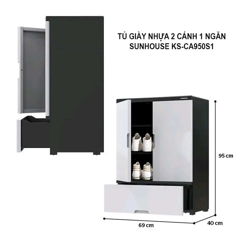 Tủ giày nhựa 2 cánh 1 ngăn Sunhouse KS-CA950S1
