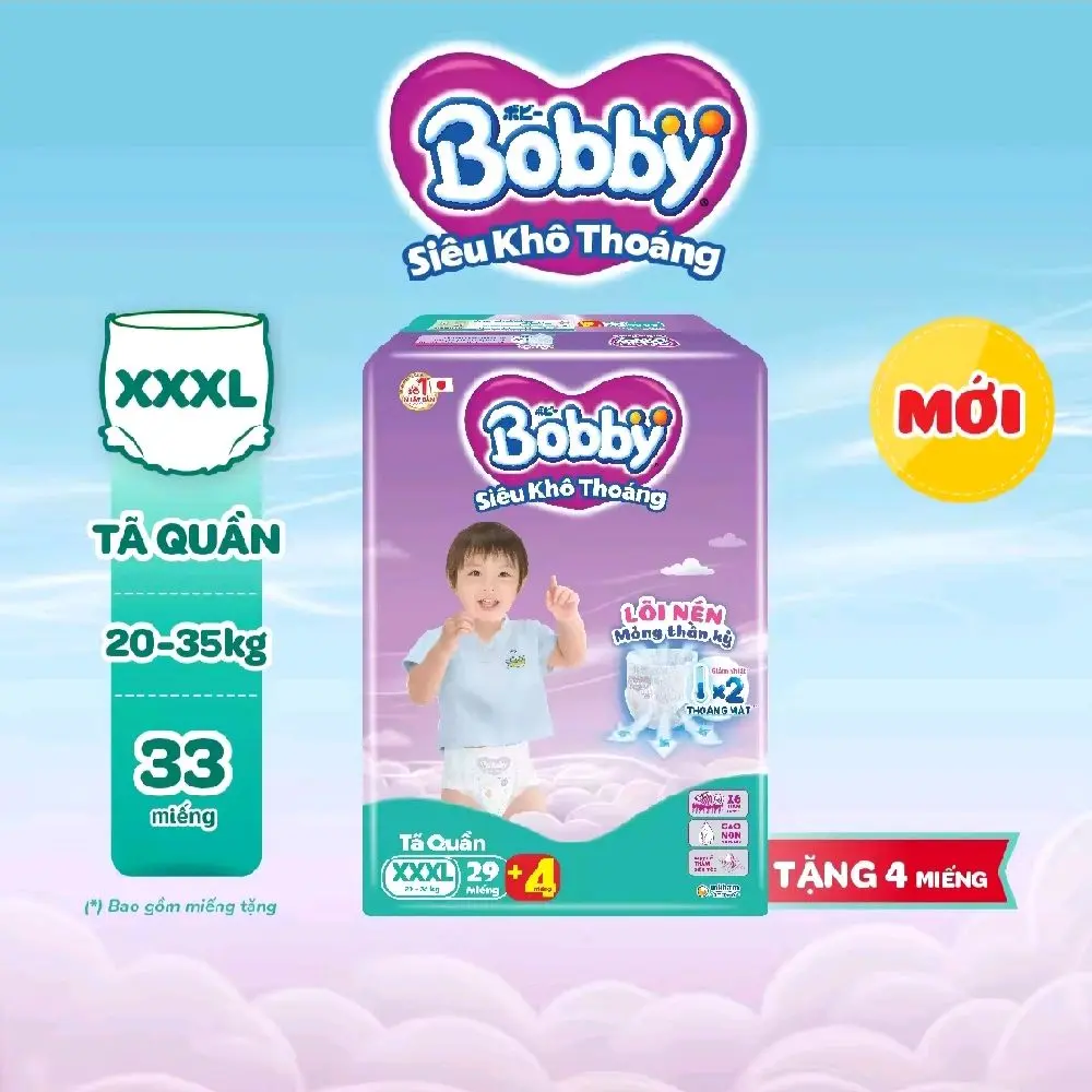 BOBBY tã Quần Size XXXL 20 - 35 kg Em bé Cho Bé Voi Nữ Women bỉm  có tả  cho đùi ếch Kem sleepy