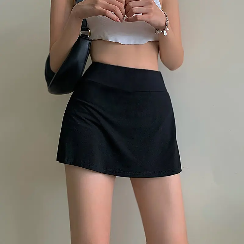 Women Tennis Mini Skirt, Solid Color High-Waist Wrap Skirt Miniskirt with Lining Shorts for Girls, White/Black/Khaki/Gray