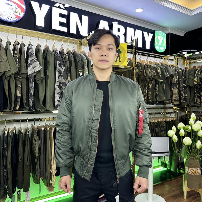 Áo Khoác Pilot Bomber Lính Nam Trơn Chần Bông Màu Xanh Rêu / Đen - Mã MA-1