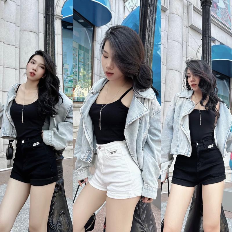 YURI JEANS - Co Giãn Quần Short jean Ôm Lai To Hai Màu Trắng Đen