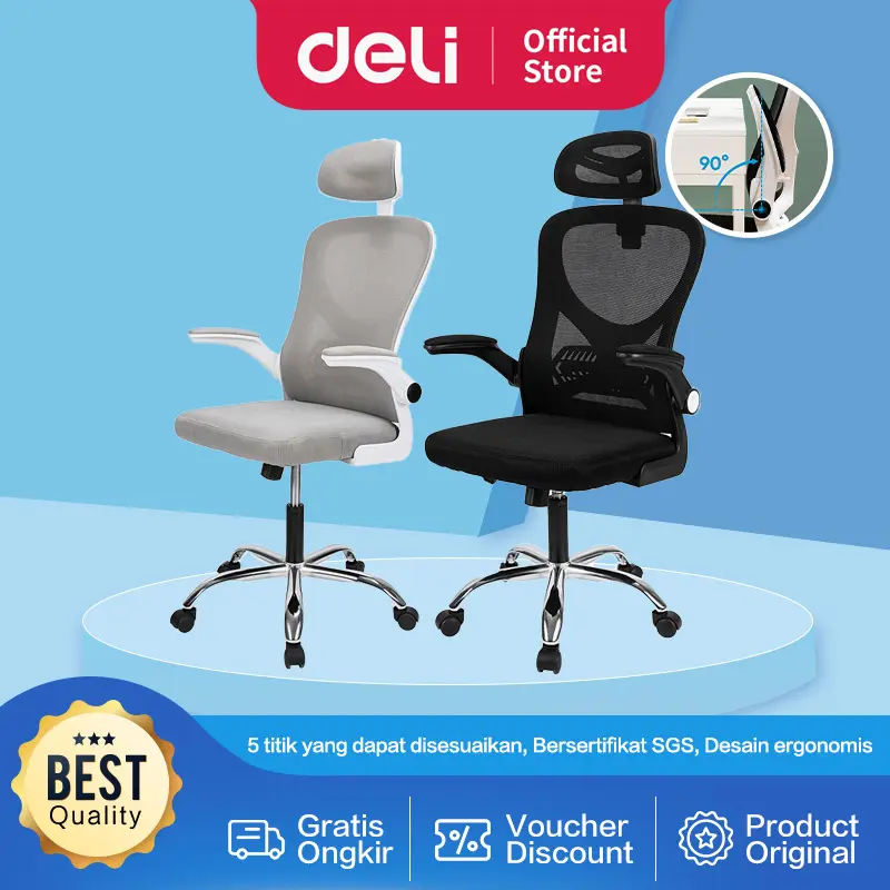 Deli Office Chair / Kursi Kantor / Kursi Kerja Jaring Dengan Senderan Kepala E4930 furniture sandaran 0