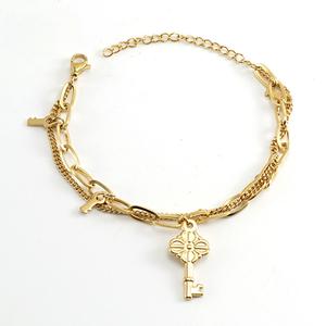 Rantai Kunci Berskala Kecil, Keluli Tahan Karat, Gaya Eropah, Fesyen dan Unik, Gelang Berbilang Lapisan, Emas 18k, Untuk Wanita kamassi