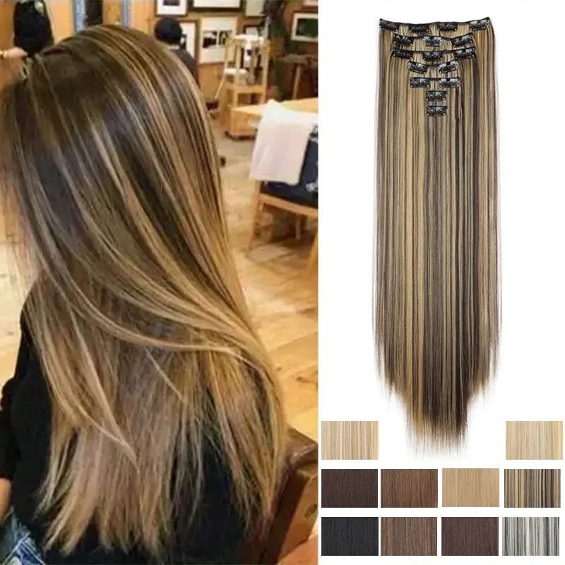 Seven-piece set of wig hair extensions for long straight hair European and American women's wig set 16 card wig clip hair weft