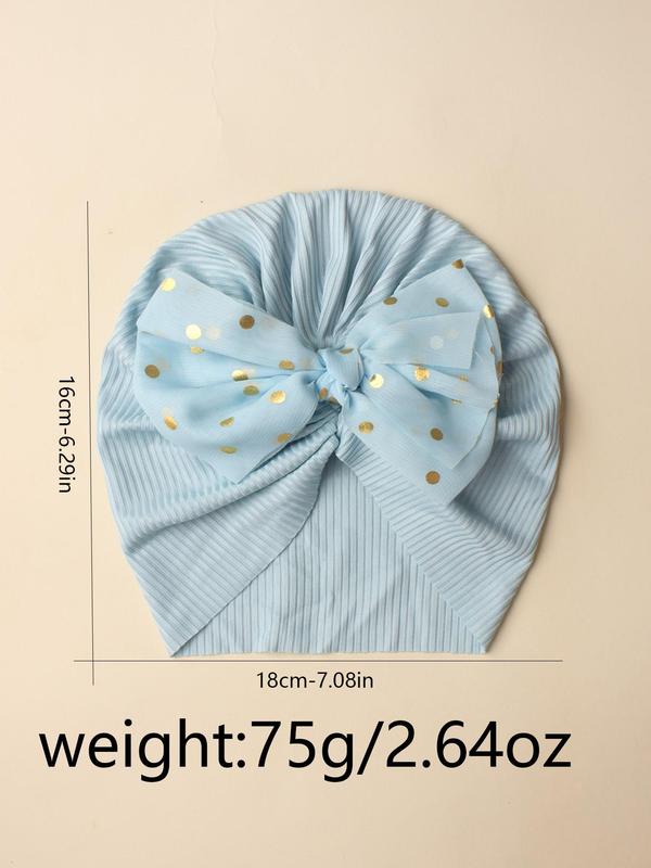 Baby's Hot Stamping Polka Dot Print Bow Decor Hat, Soft Breathable Cute Turban Hat, Fashion Baby Infant Hat 2
