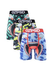 Men's Cartoon Face & All Over Print Letter Tape Boxer Brief, Breathable Comfortable Underwear for Daily Wear, Casual Men's Underwear for All Seasons