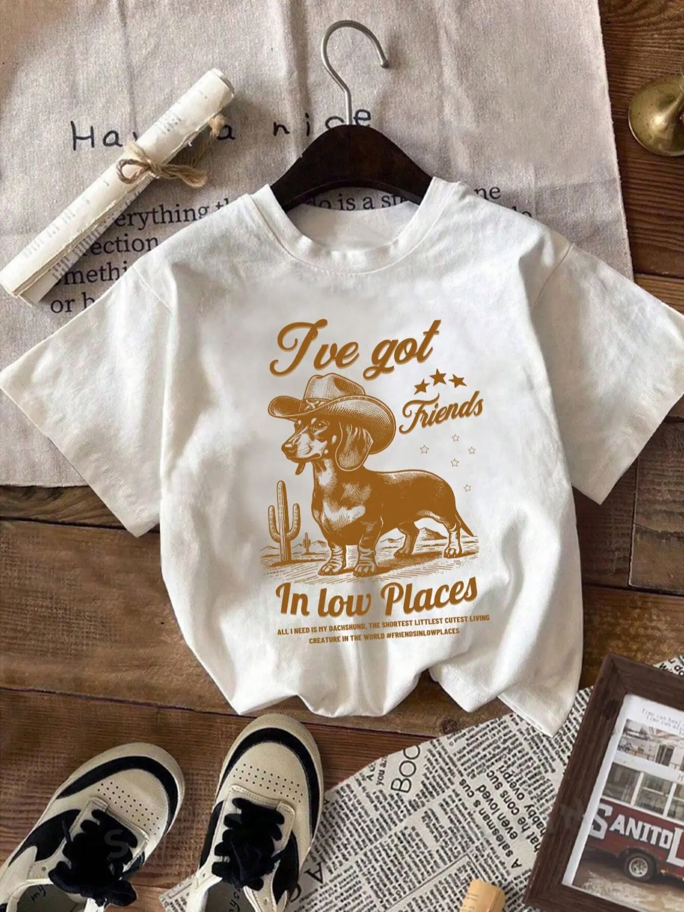 Women's Dog & Letter Print Round Neck Tee, Casual Short Sleeve Crew Neck T-shirt for Summer, Fashion Women's Top for Daily Wear