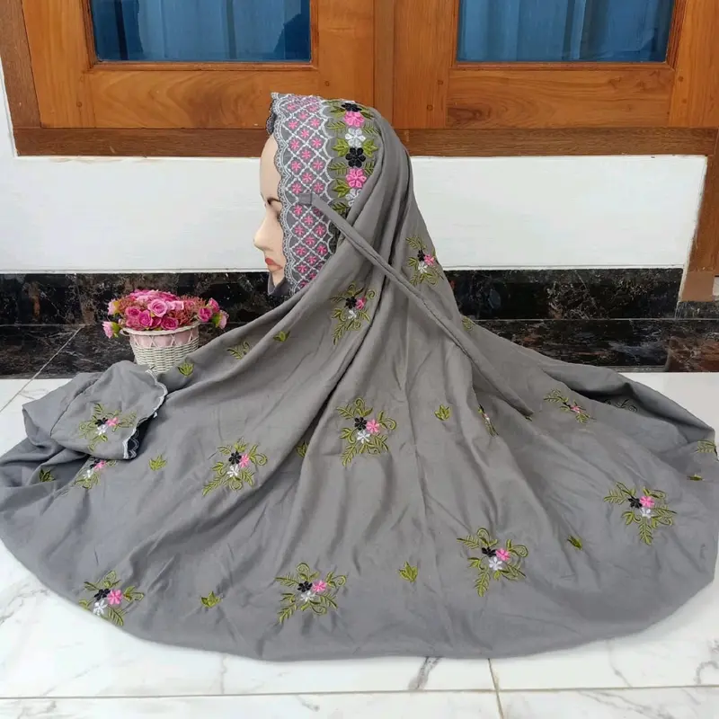 Mukena Dewasa Bordir Tabur Lajuran Size Besar Mukenah Santri Katun Muslim Panjang Tebal 1