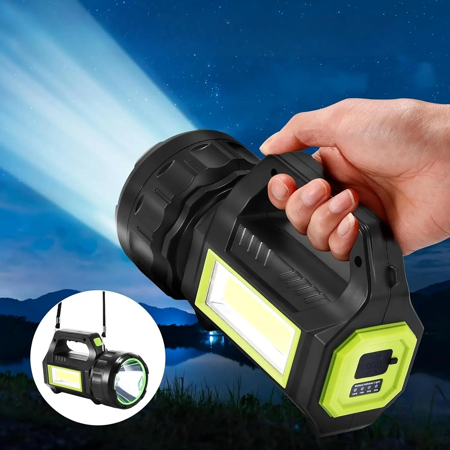 USB Rechargeable / Solar Powered LED Camping Light, Portable Handheld Flashlight, Strong Light Flashlight for Emergencies, Hiking & Outdoor Adventures, Camping Accessories