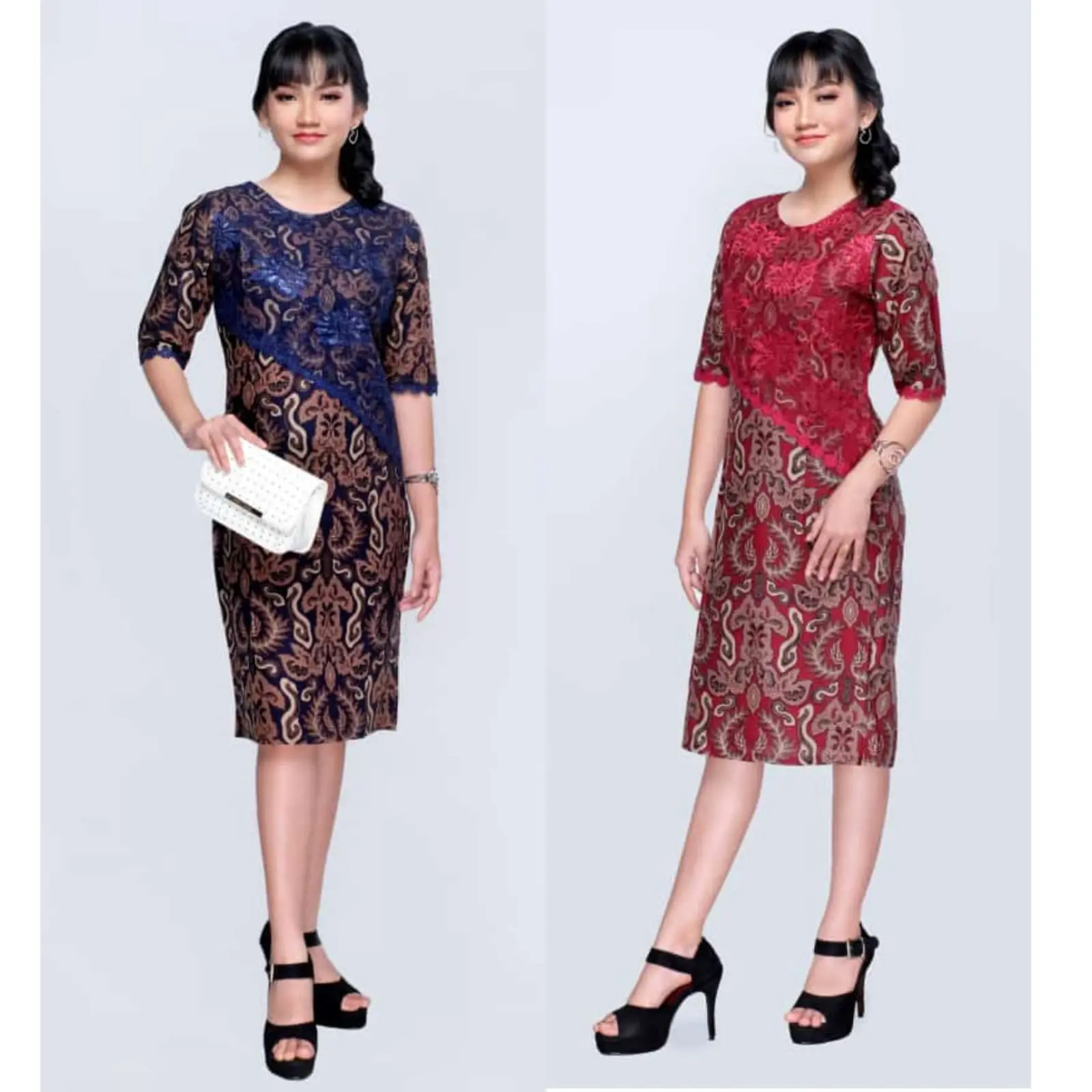 COD Baju Dress Pesta Wanita Batik Divania Daun Brokat