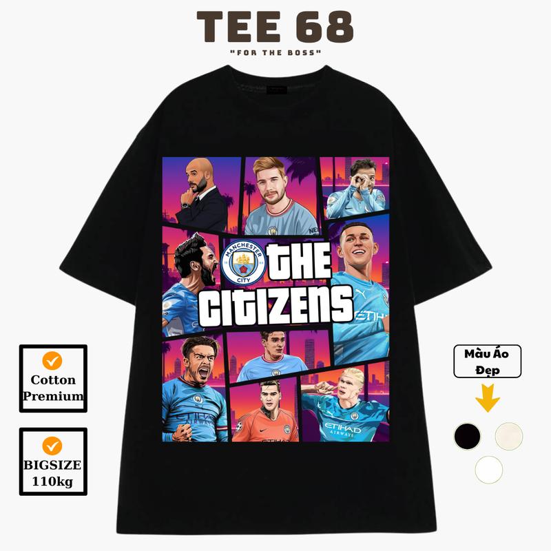 Áo thun Bóng Đá Man City The Citizens Local Brand Tee 68 Cotton  Oversize Cổ Tròn Top Menswear Đen