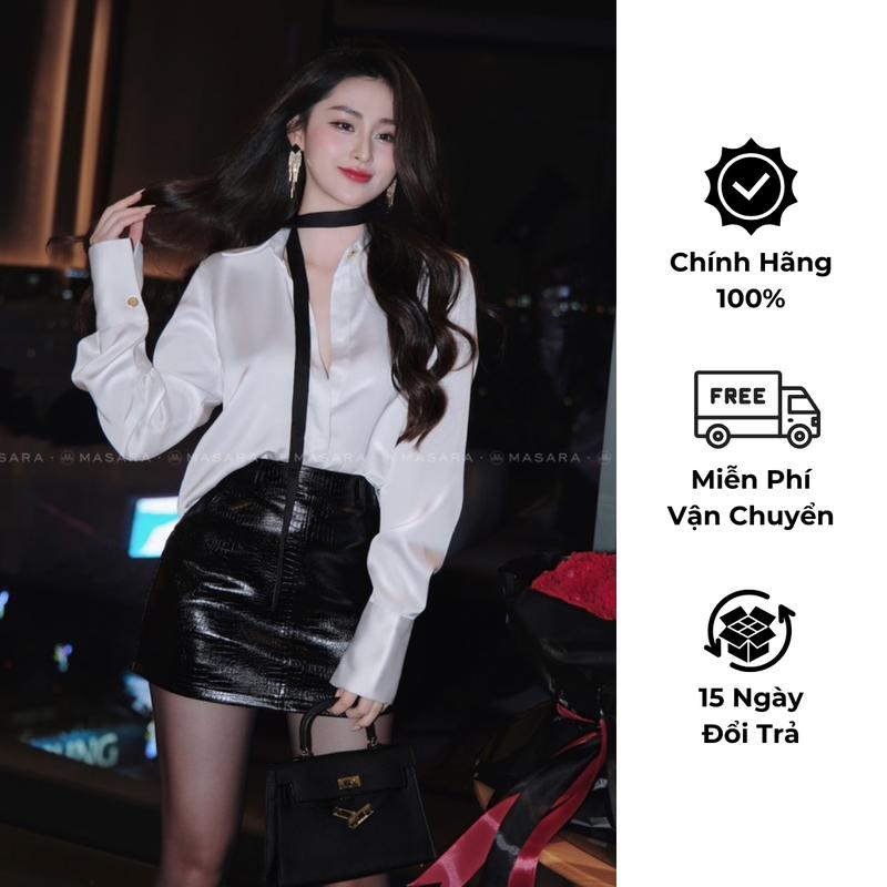[CHÂN VÁY] Chân váy nữ Masara form ôm ngắn chất da vân rắn cá tính màu đen MV784 0