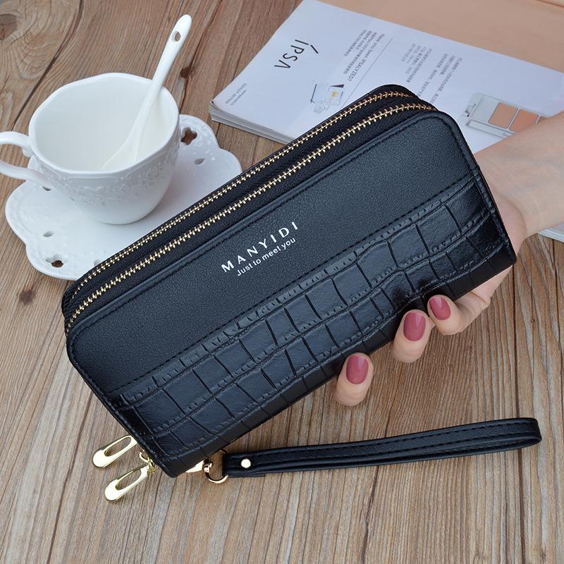 DOMPET WANITA 2 RESLETING PANJANG KULIT CROCO PREMIUM HITAM BELGIAN WA332B5 PESTA KOREA TALI PENDEK KARTU KEKINIAN REMAJA MURAH 0