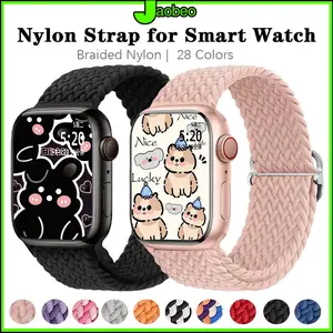 【Tali Jam】Elastic Nylon Braided Strap for IWatch Apple Watch Strap Ultra 3 2 SE 3 2 Series 11 10 9 8 7 6 5 4 3 49mm 46mm 45 41 44 40 42 38mm Sport Adjustable Band Bracelet Belt Tali Jam Tangan for T800 Ultra I8 Pro Max S8 S9 Ultra 8 MAX 9 PRO S20 T500