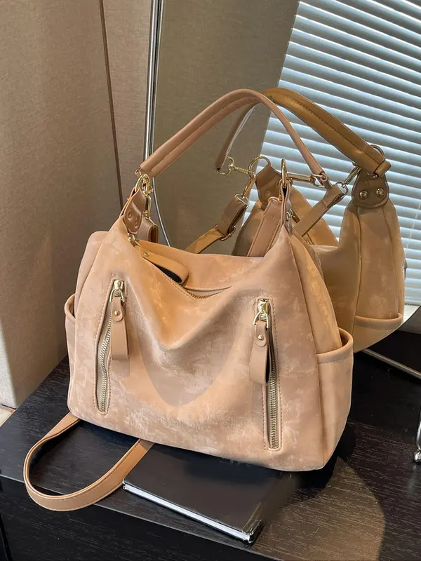 Summer Fashion Studded Decor Solid Color Zipper Shoulder Bag, Leather Satchel, Women's Trendy Crossbody Bag for School & Party, Crossbodybagwomen, Everyday Bags 6