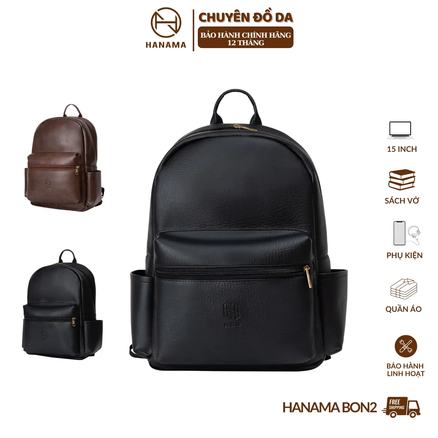 [DAILY_HANAMA]_Balo Đi Học đeo Vai da cao cấp Bon2 bản cao cấp chống sốc 5 mặt Backpack
