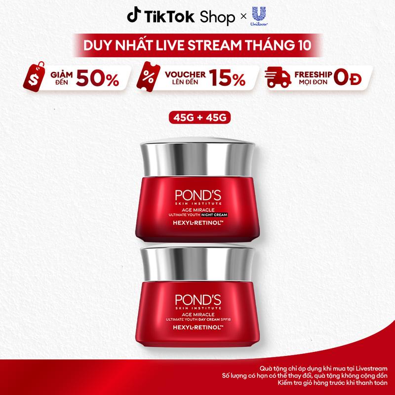 [FS] Combo Skincare 2 Kem Dưỡng Ngày & Đêm Pond's Age Miracle Với 50X Hexyl-Retinol Hỗ Trợ Chăm Sóc Da, Giúp Giảm Vấn Đề Về Đốm Nâu Và Nếp Nhăn 45Gx2 Nữ [3]