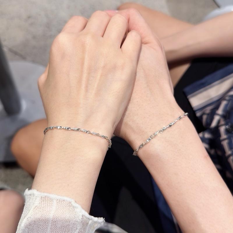 Lắc tay bạc Couple Cặp đôi Nam nữ Unisex LGBT thiết kế cạnh kim cương sang trọng - Trang Sức MINA JEWELRY