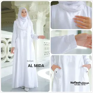 abaya putih polos (nafisah) manasik haji umro bahan toyobo Muslim Gamis Dress Simple Remaja Gaun