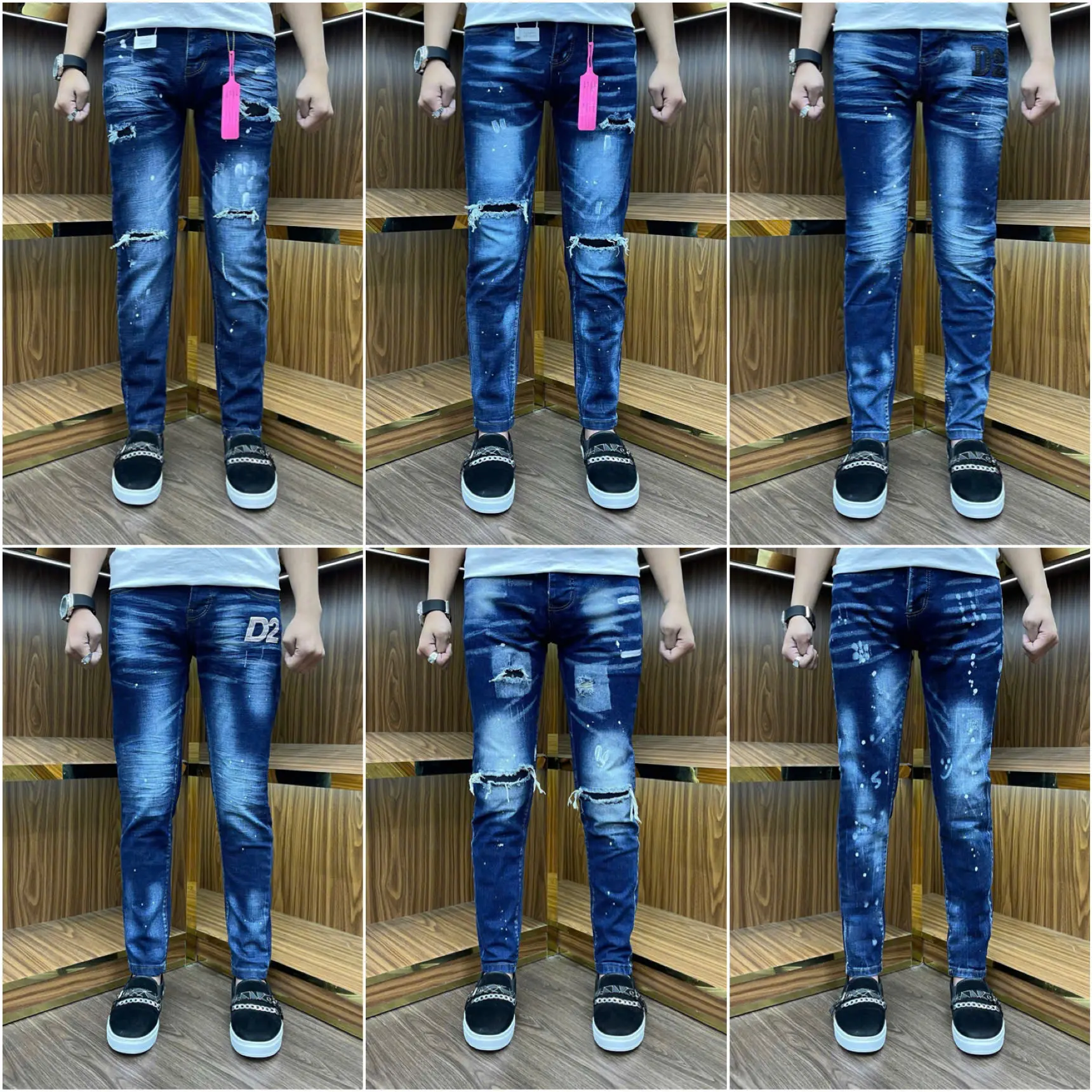 COMBO Quần jeans nam xanh , đen và đê quyyy vảy sơn có mác hồng 4 cúc