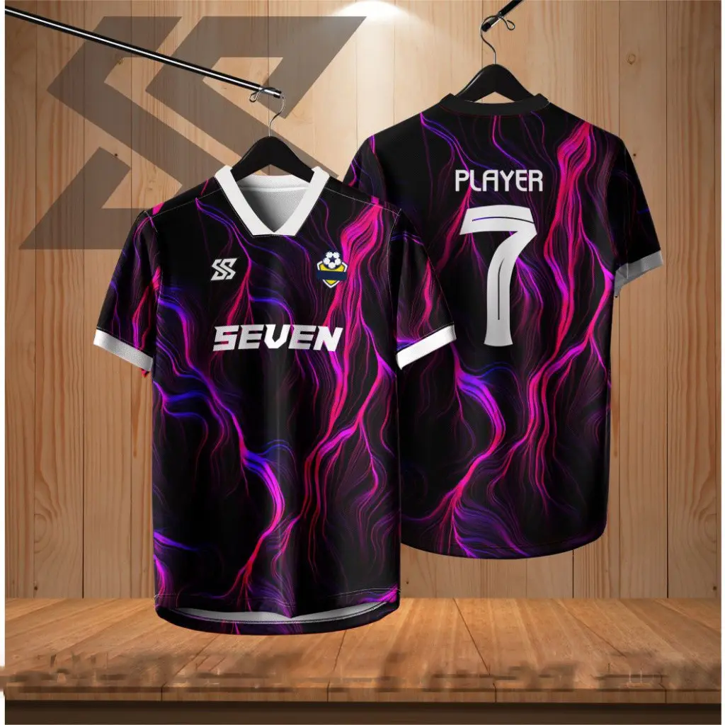[100-5XL] Bộ đồ thể thao dáng suông mới 2024!Áo thi đấu Cổ điển Đường phố năm người đá bóng Trận đấu FIRE Áo thi đấu in màu tím Áo thi đấu bóng đá nam và nữ Áo thun bóng đá Bagileraki vải thoải mái nhanh khô