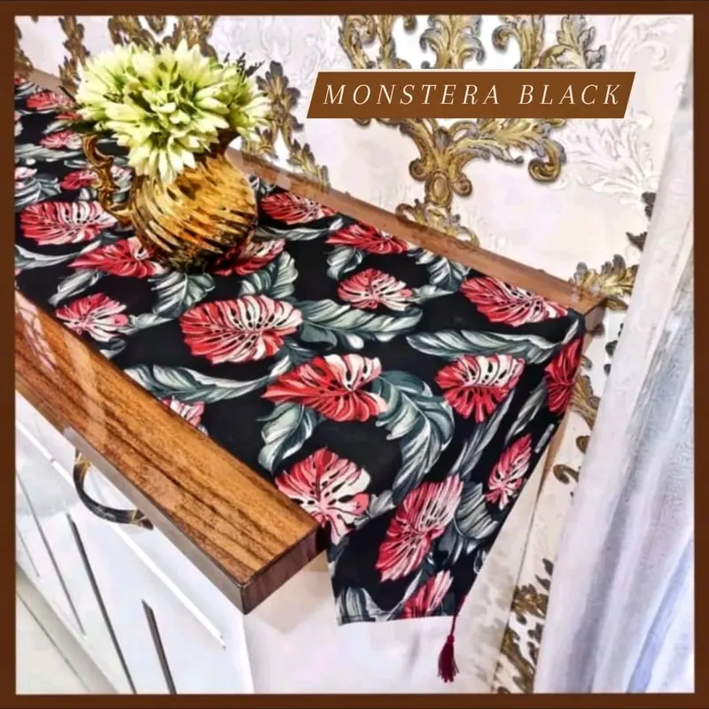 Taplak meja modern panjang 150cm untuk dekorasi ruang tamu bahan kain kanvas aneka motif Rumbai 1
