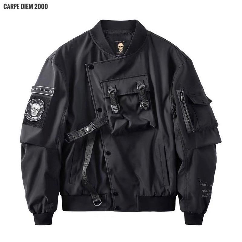 Grim-85 Bomber Jacket - Áo khoác bomber phong cách techwear thiết kế patch và thêu hình đầu lâu Unisex