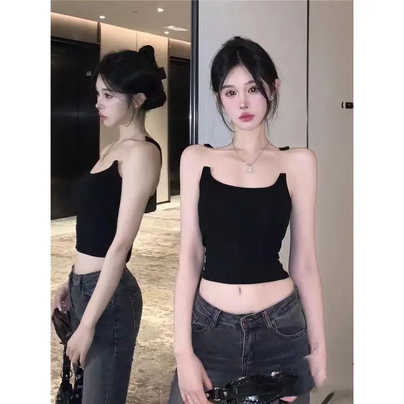 ( Tặng kèm 10 miếng dán ngực) Áo bra chất cotton có đệm mút ôm ngực phối dây trong mẫu mới hot hit mùa hè không cần phải mặc thêm áo lót Nữ Women Voi Kem Top Nhung Màu Đen