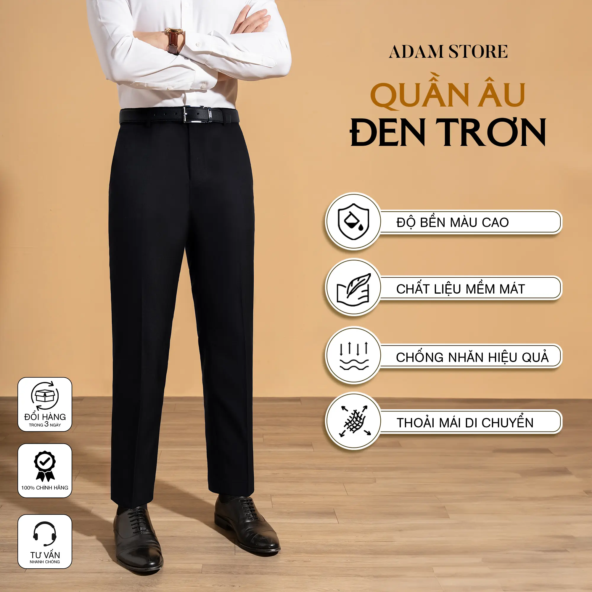 QUẦN ÂU ADAM STORE ĐEN TRƠN Q387