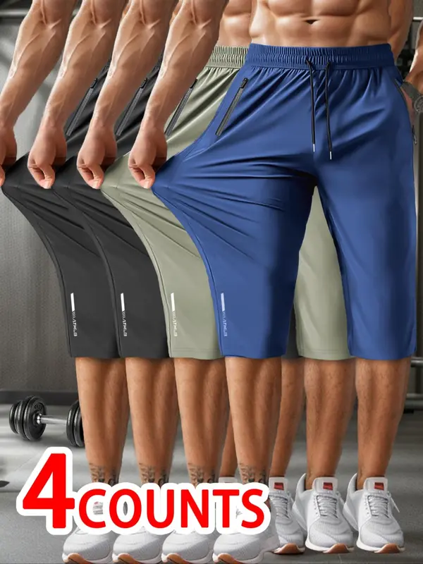 Men's Solid Drawstring Waist Capris Pants, Casual Regular Fit Pocket Track Capris Pants for Summer, Men's Bottoms for Daily Wear, Shorts for Men, Shorts for Summer 2