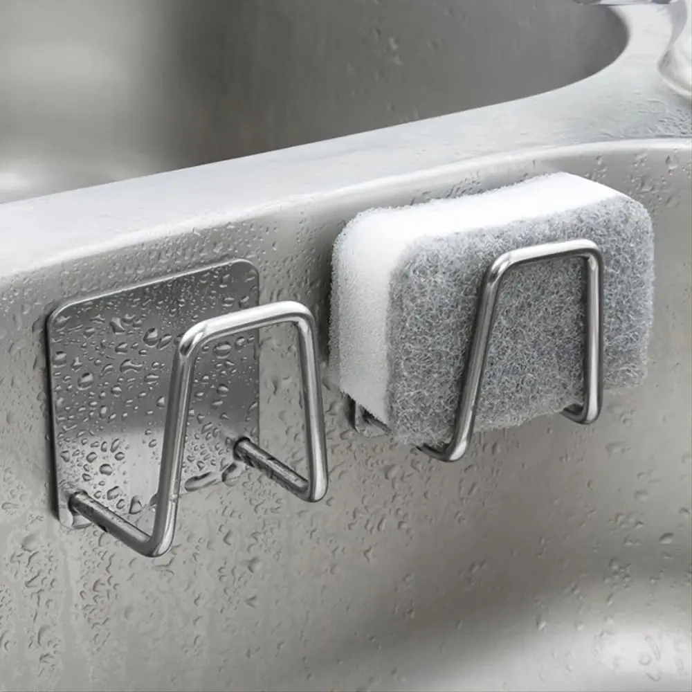 Stainless Steel Sponge Holders, 2pcs Sink Drain Racks, Self-adhesive Wall Mounted Drain Racks, Kitchen Utensils & Gadgets
