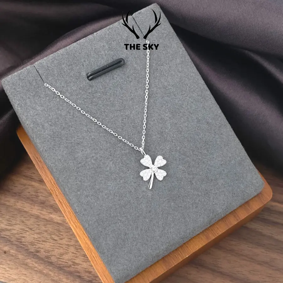 Dây chuyền nữ THE SKY dạng mảnh kèm mặt cỏ bốn lá may mắn phụ kiện trang sức thanh lịch dễ phối đồ DC02